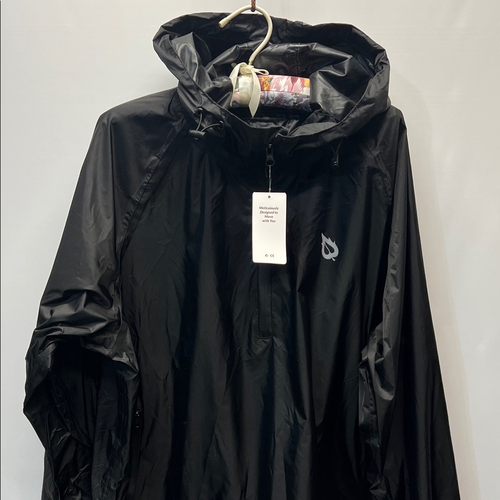 Baleaf running rain jacket for men quarter zip, nylon hood cycling, packable